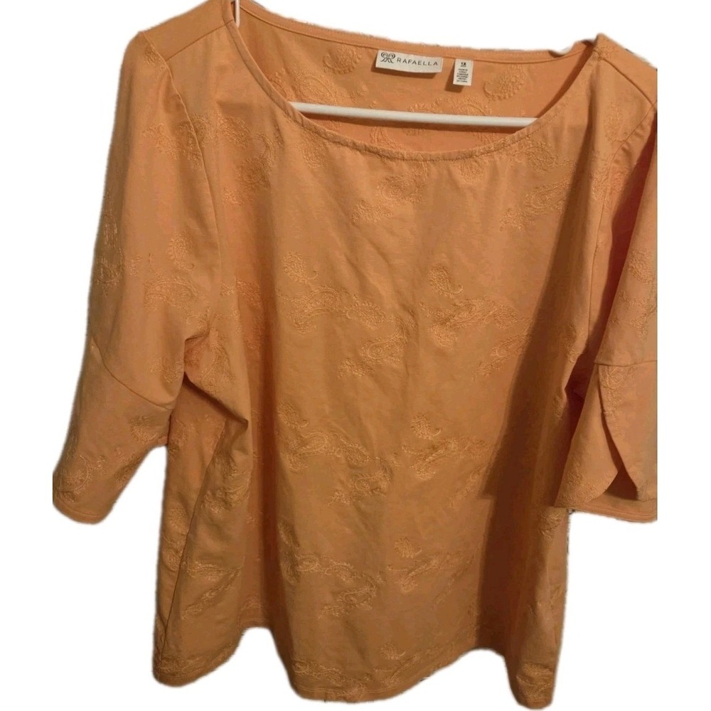 Rafaella Top Womens Lg NWOT Shirt Orange Spring Summer Embroidered Playful